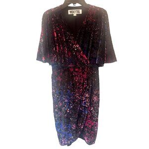 Vicky Tiel Faux Wrap Floral Velvet Burn Out Flutter Sleeve Dress S Whimsigoth